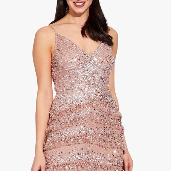 Adrianna Papell spaghetti strap and ruffle embellished long gown - Picture 7 of 13